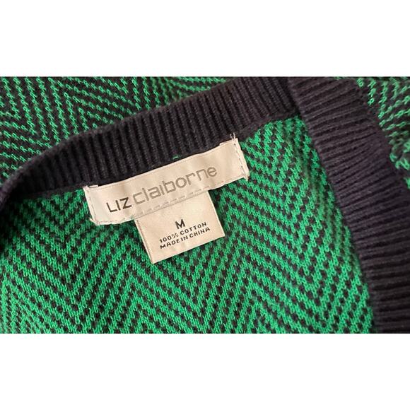 Liz Claiborne Y2K Blue & Green Chevron Long Sleeve V-Neck Sweater Size Medium - Picture 5 of 6